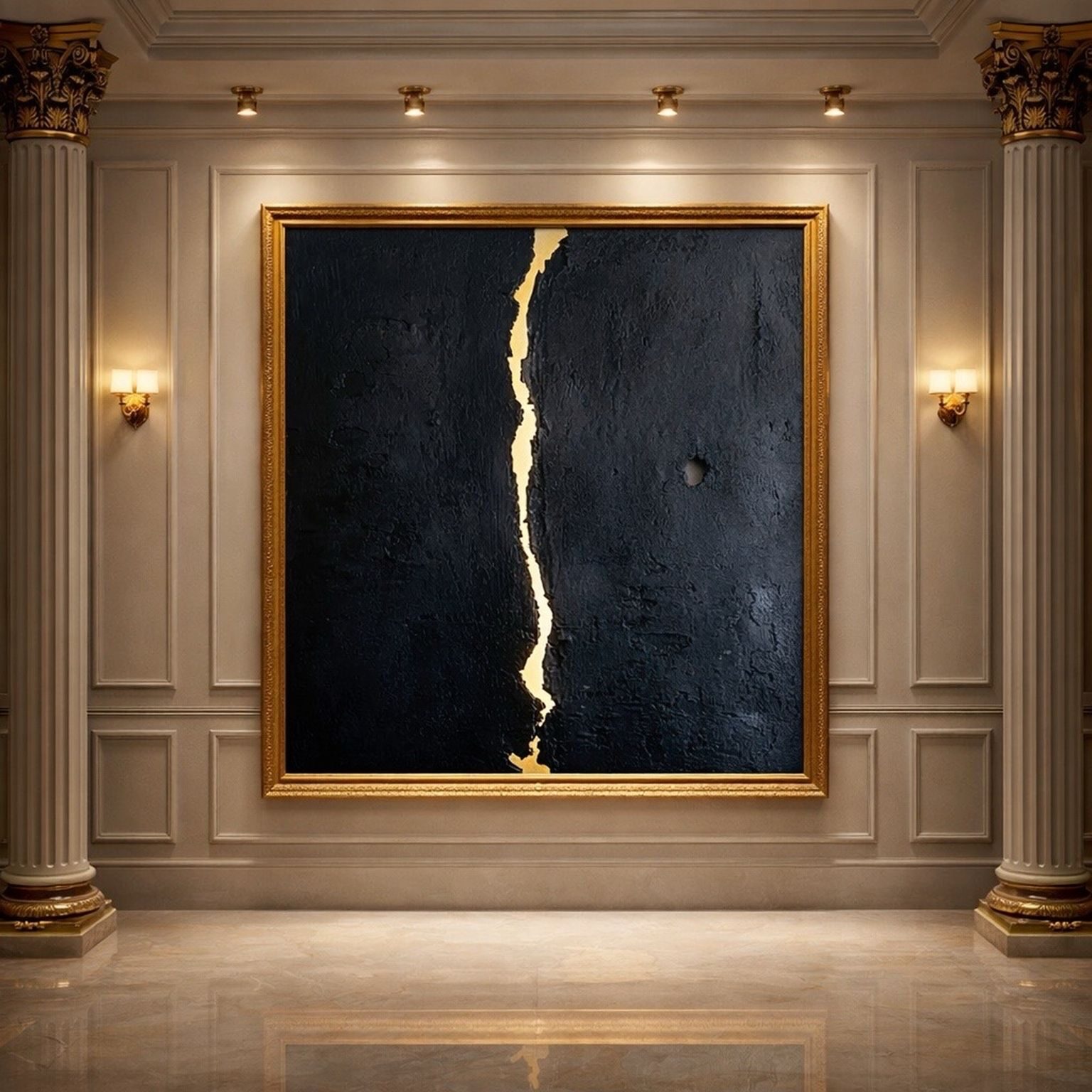 Abstraktes Werk in Schwarz und echtem Blattgold von Annette Lucia Kattau